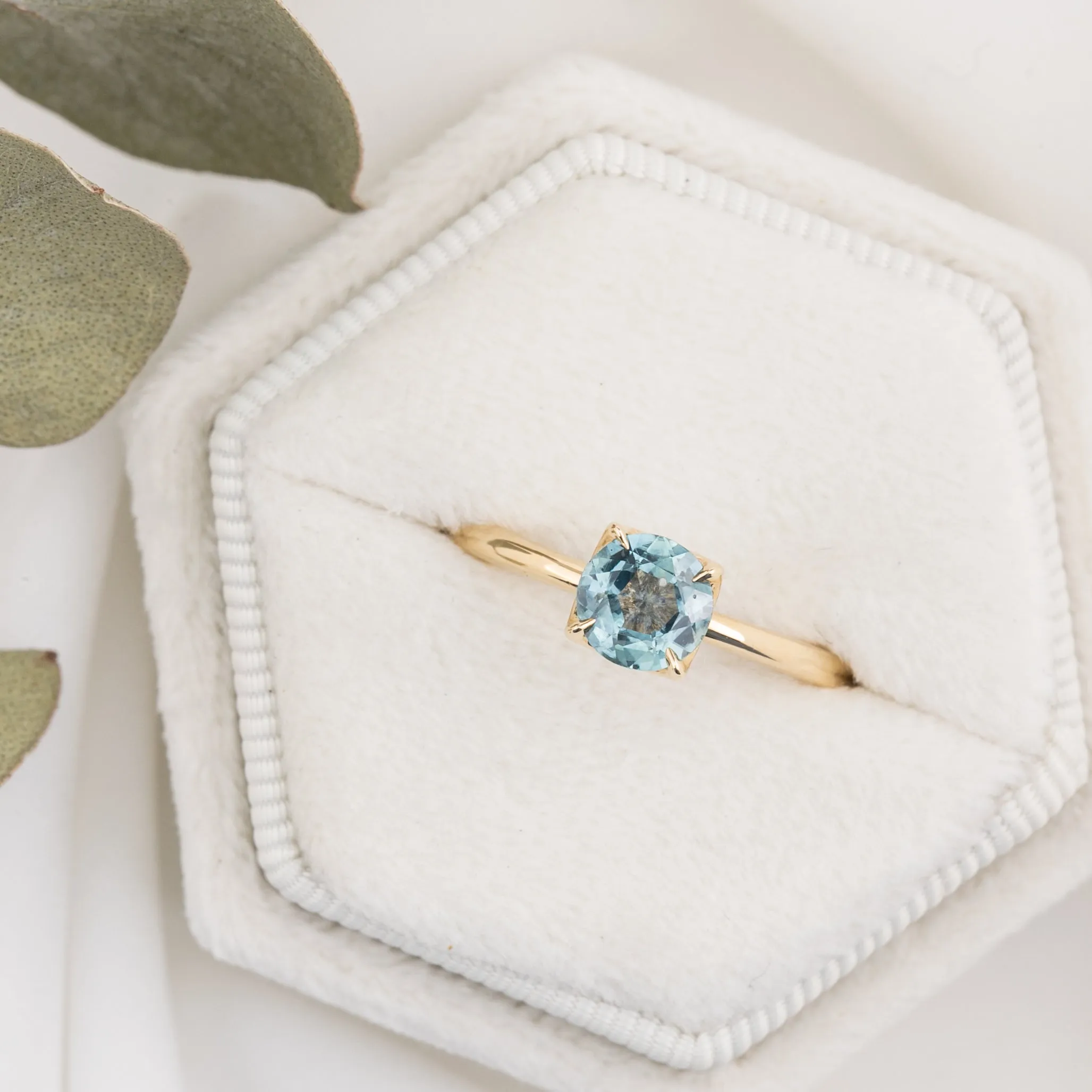 Sara Ring 0.89ct Light Blue Green Round Montana Sapphire, 14K Yellow Gold (One of a kind)