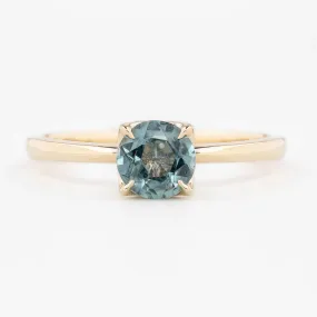 Sara Ring 0.89ct Light Blue Green Round Montana Sapphire, 14K Yellow Gold (One of a kind)