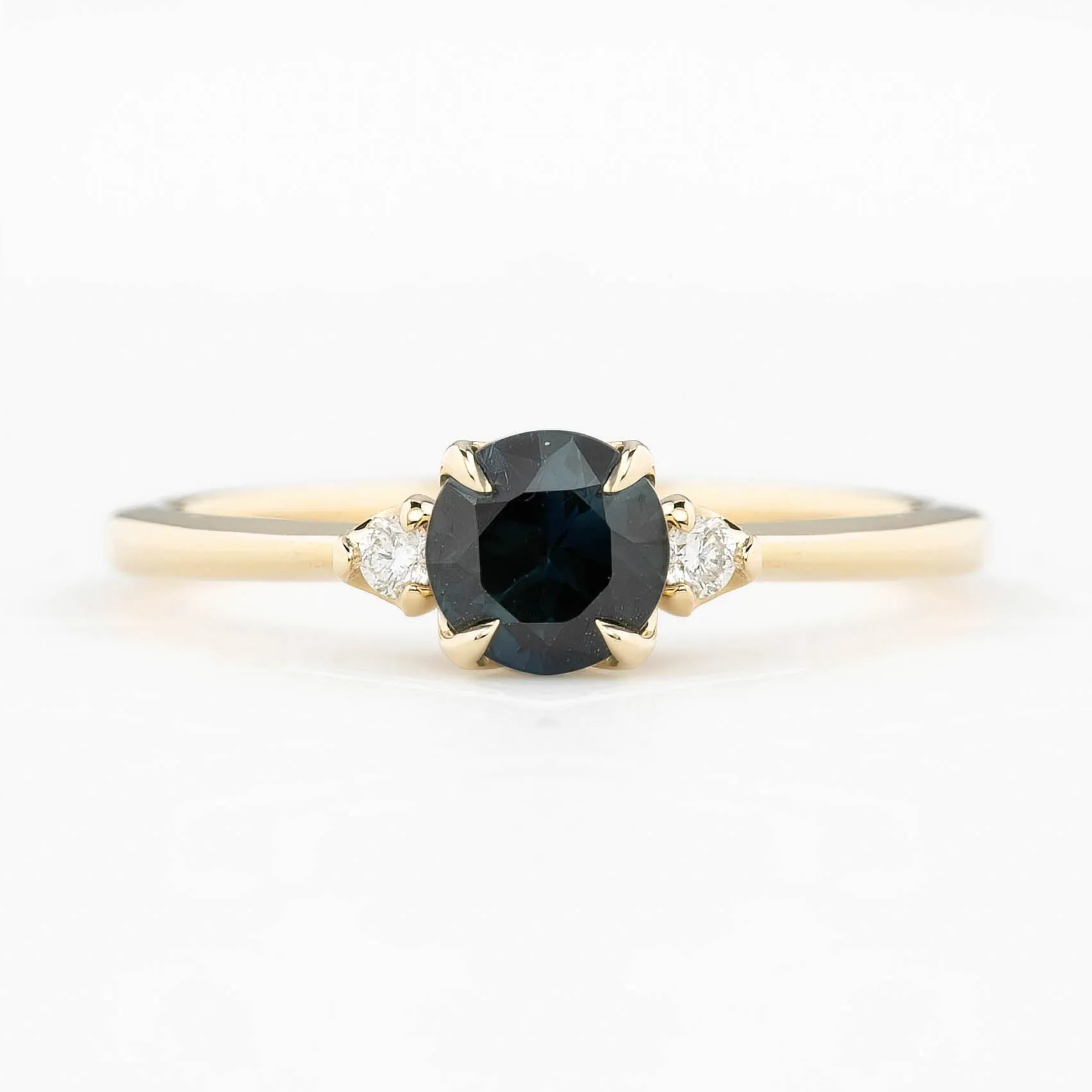 Sofia Ring 0.72ct Dark Blue Round Queensland Sapphire, 14k Yellow Gold (One of a kind)