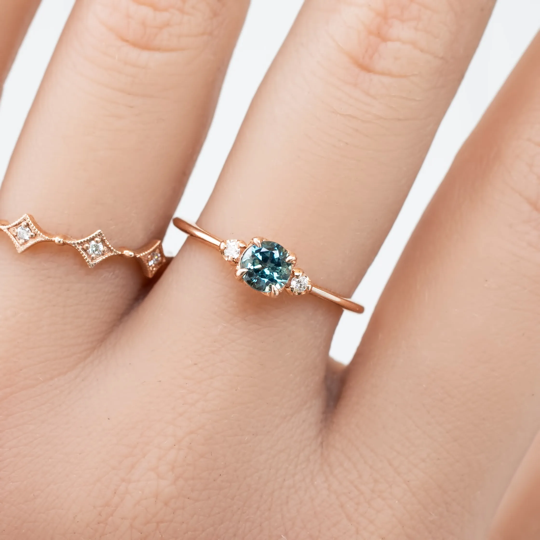 Sofia Ring 4.6mm 0.5ct Blue Green Green Sapphire, 14K Rose Gold