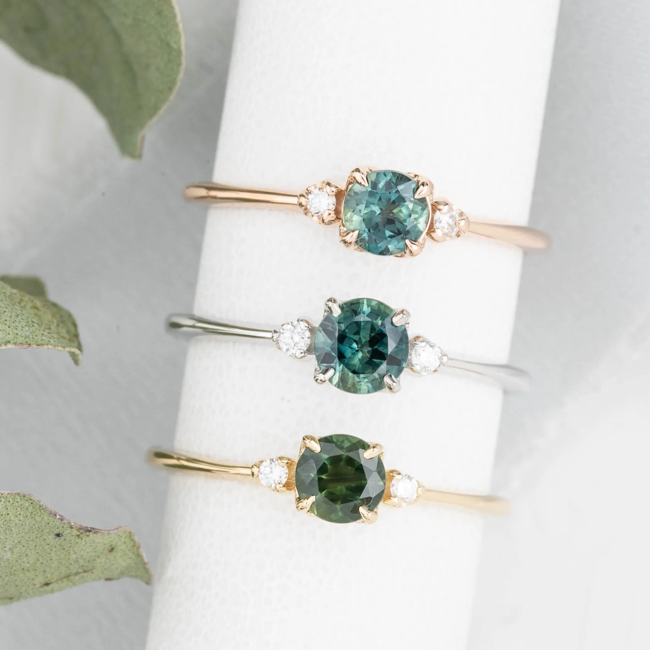 Sofia Ring 4.6mm 0.5ct Blue Green Green Sapphire, 14K Rose Gold