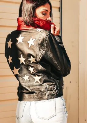 Star Spangled Leather Jacket (Black)