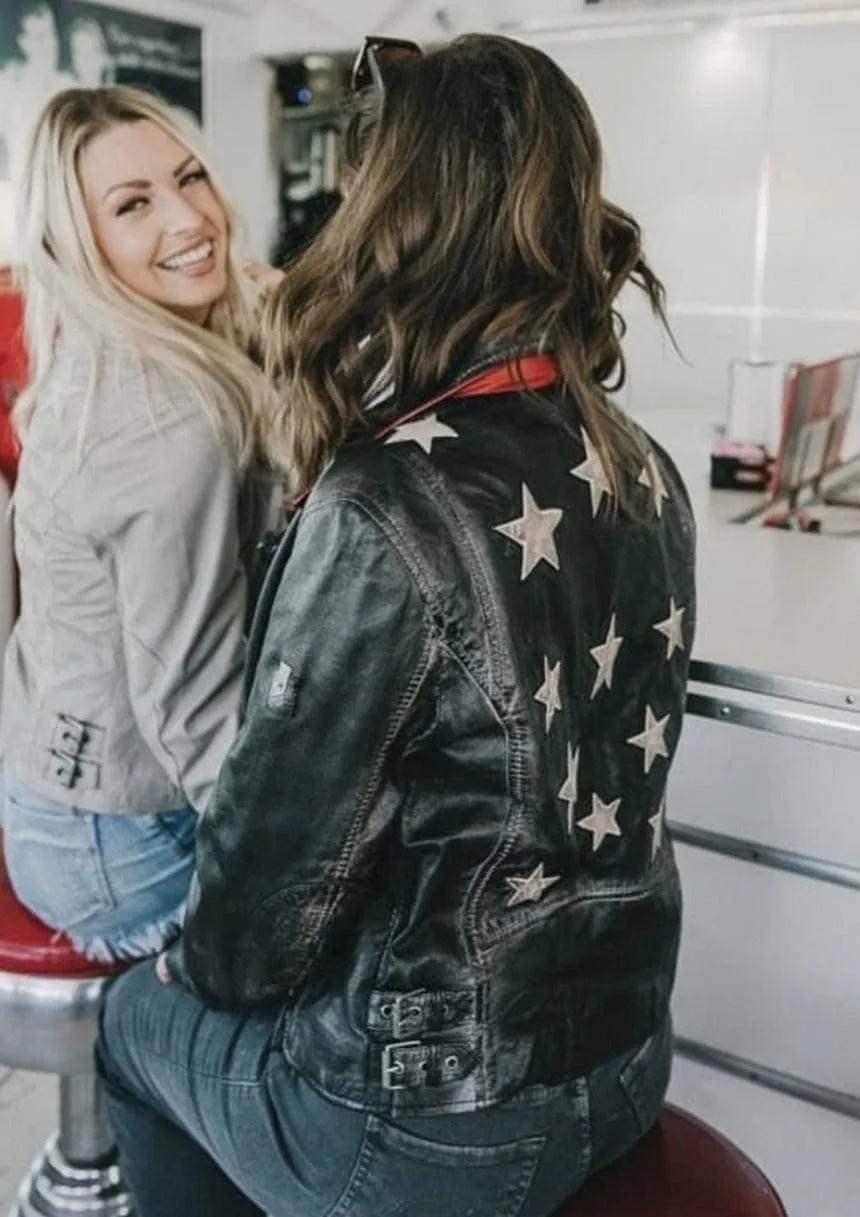 Star Spangled Leather Jacket (Black)