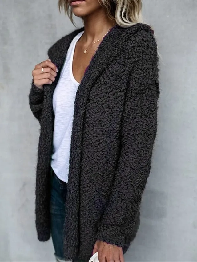 Stylish Women's Teddy Fleece Jacket with Hood and Pockets