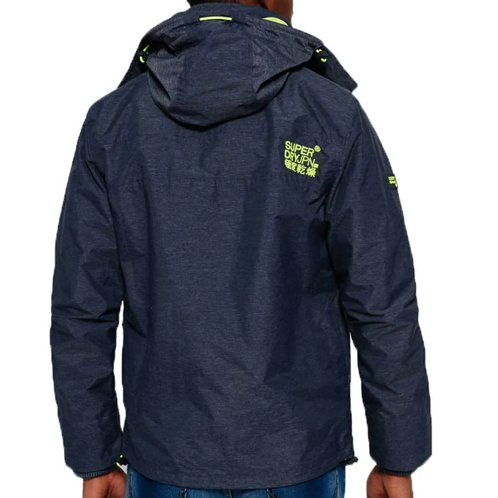 Superdry Mens Tech Hood Wind cheater Zip Jacket - Navy Marl/lemonade