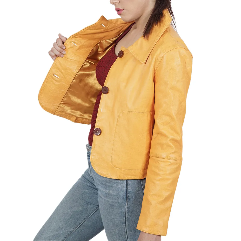 Tan Anna Blazer Yellow Leather Jacket