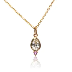 Tear Drop Pear White Sapphire & Pink Sapphire 14k Yellow Gold Pendant Necklace