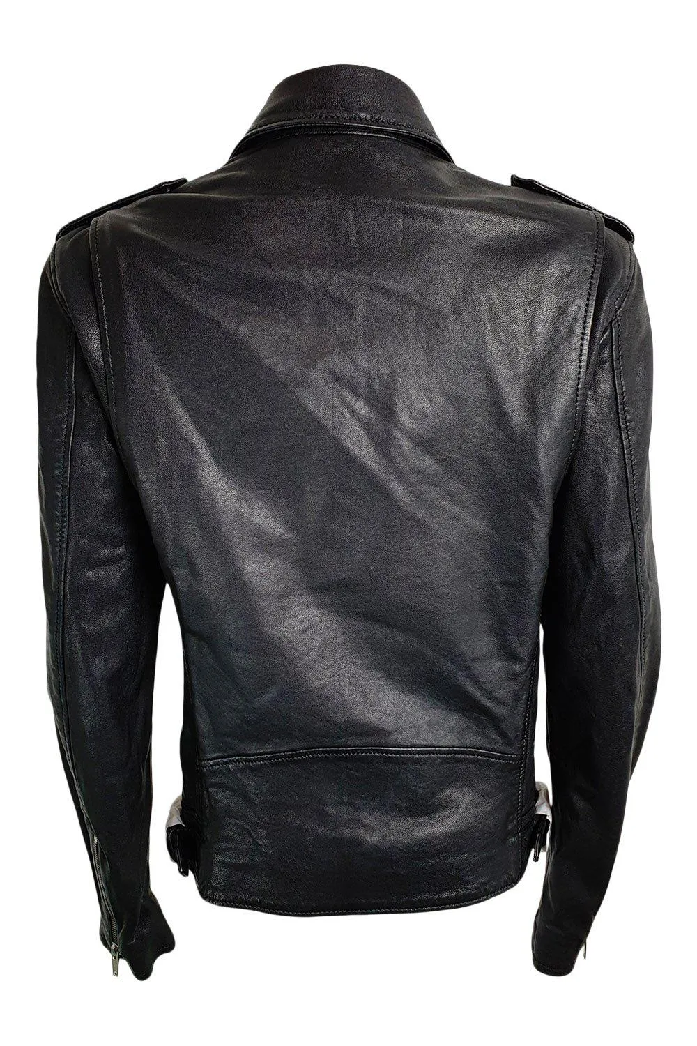 THE KOOPLES Black Washed Lambs Leather Zip Front Biker Jacket (XS)