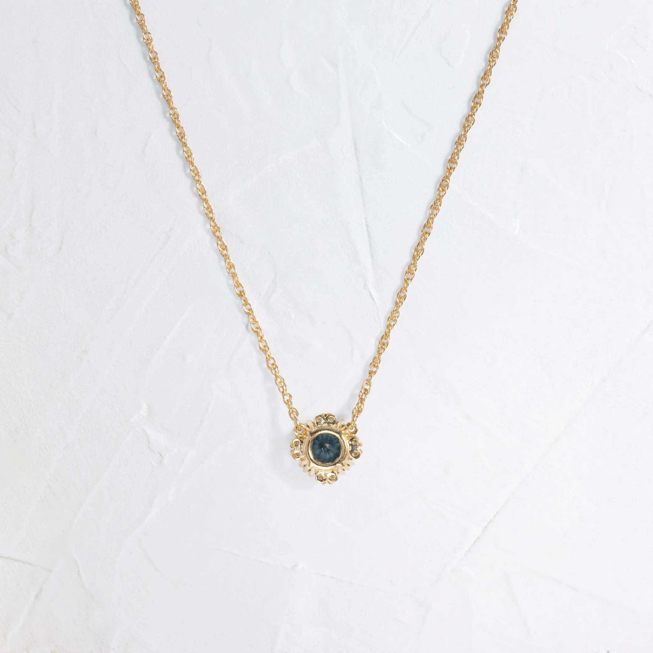 Threaded Necklace with Halo, 0.89ct. Blue Sapphire - OOS