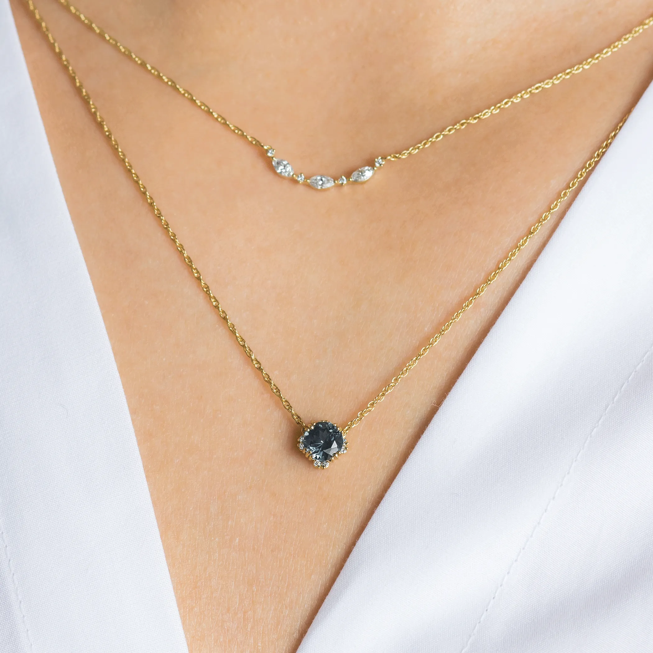 Threaded Necklace with Halo, 0.89ct. Blue Sapphire - OOS