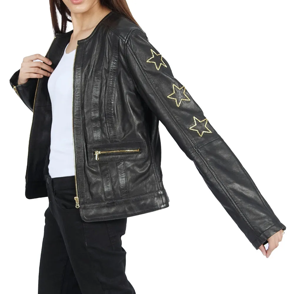 Trish Star Black Leather Jacket