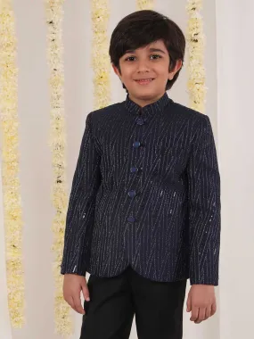 VASTRAMAY Boy's Blue Sequined Jodhpuri