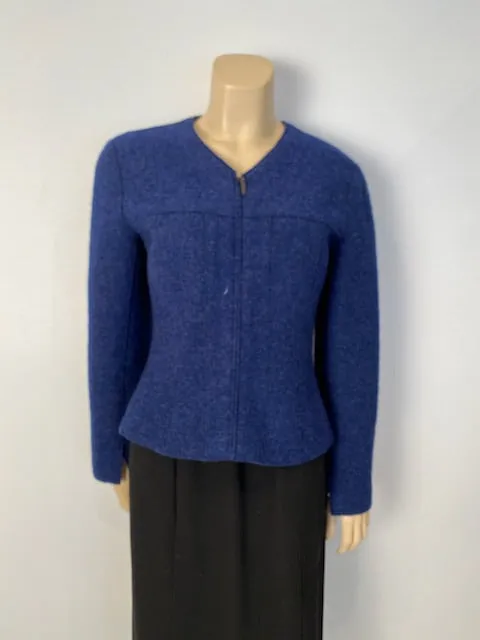 Vintage Chanel Identification 99A, 1999 Fall Boiled Wool Dark Blue Jacket FR 40