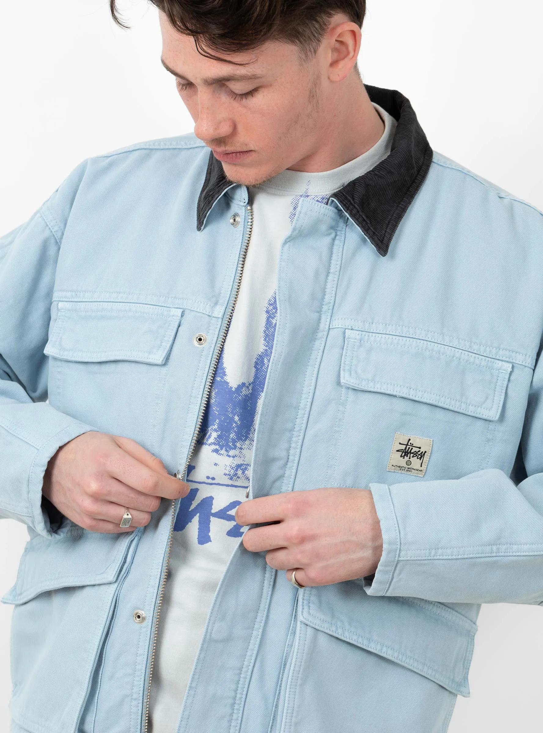 Washed Canvas Shop Jacket Light Blue