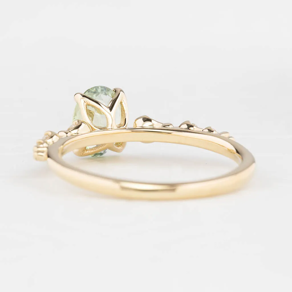 Wisteria Ring 0.90ct Light Green Montana Sapphire, 14K Yellow Gold (One of a kind)