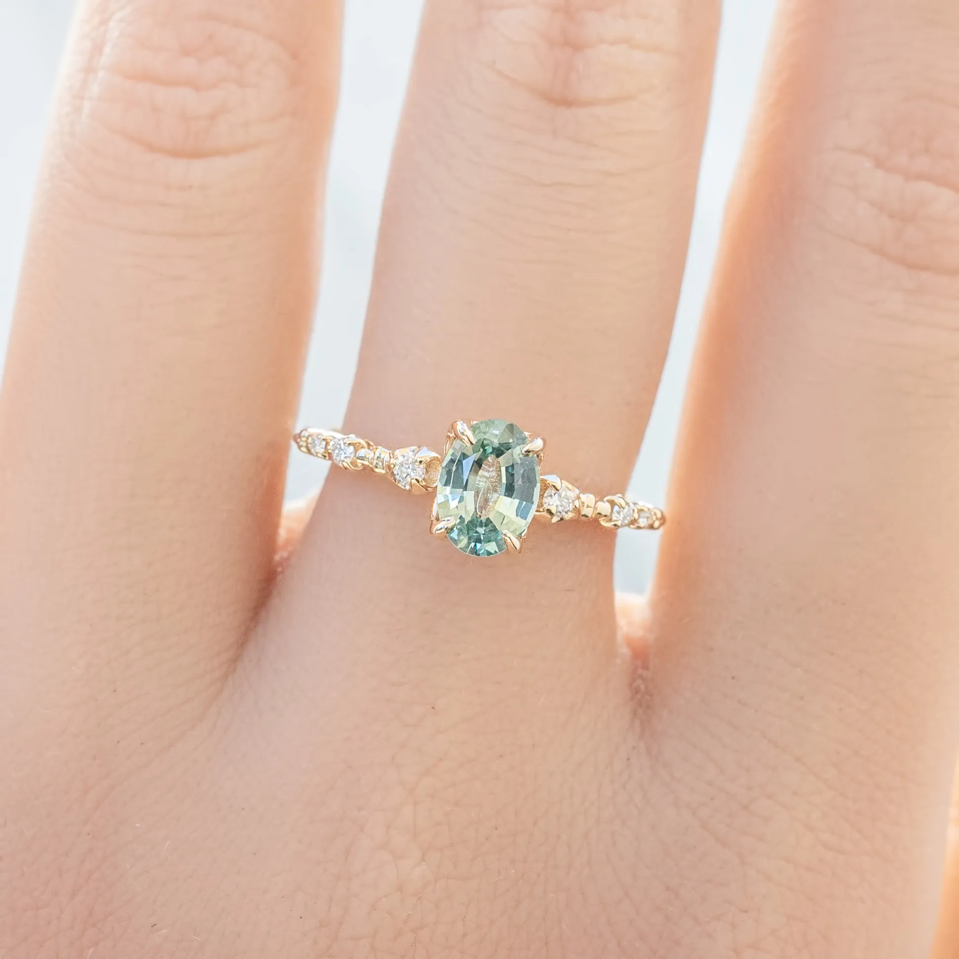 Wisteria Ring 0.90ct Light Green Montana Sapphire, 14K Yellow Gold (One of a kind)