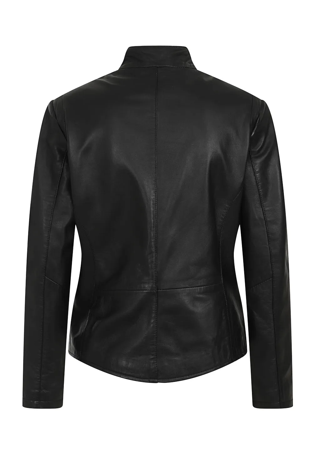 Women's Genuine Leather Jacket with a Standing Collar - JACKIE