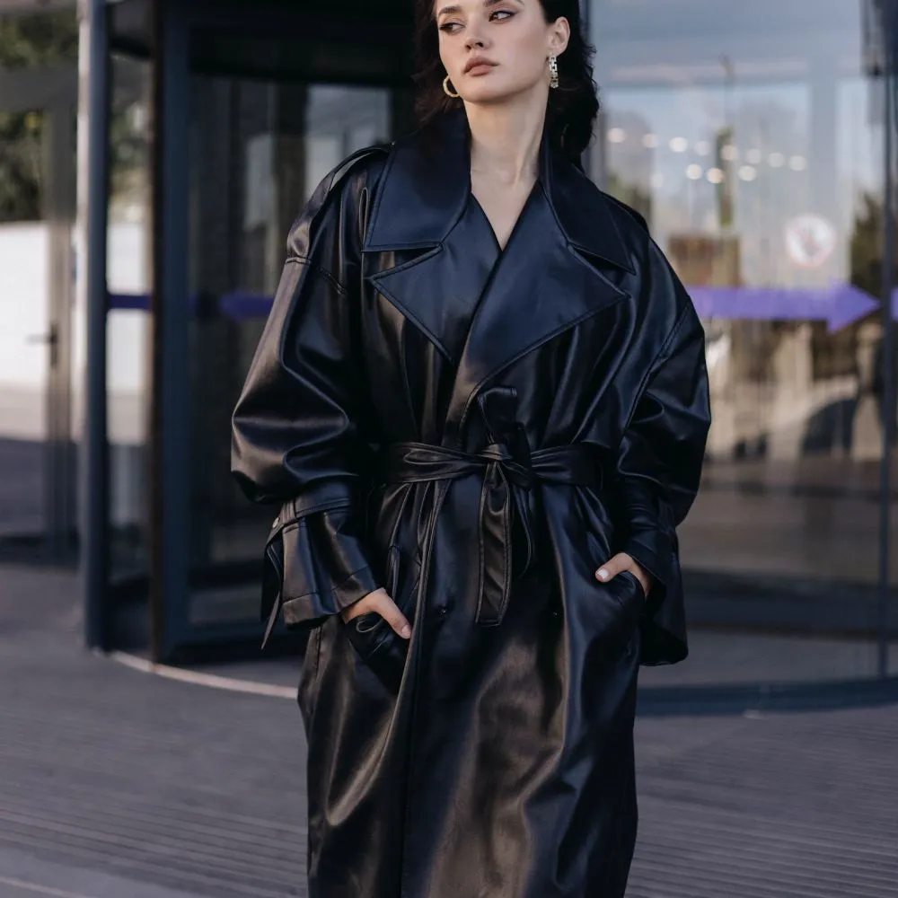 Women's Long Leather Trench Coat | KC Leather Signature Range - Sugar