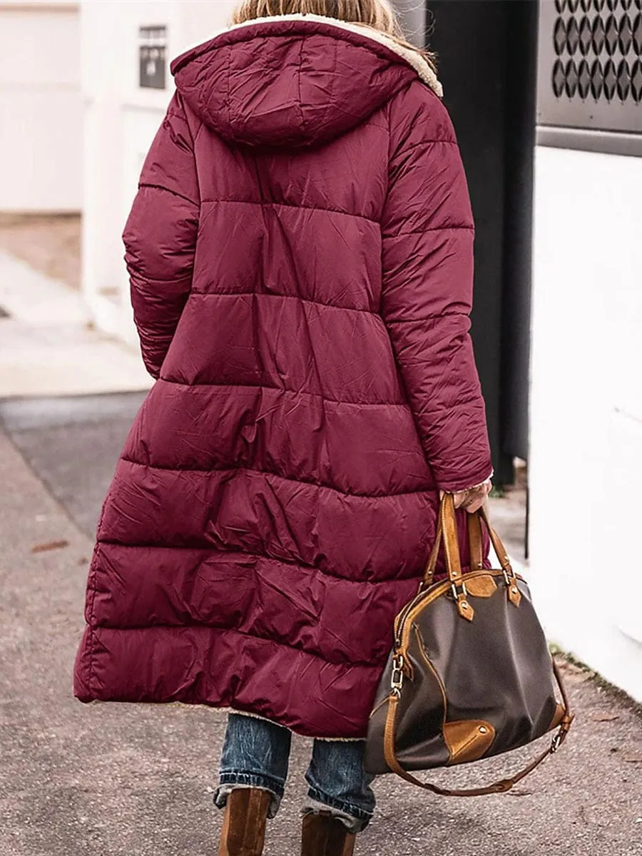 Women's Reversible Thermal Puffer Jacket with Hood for Winter